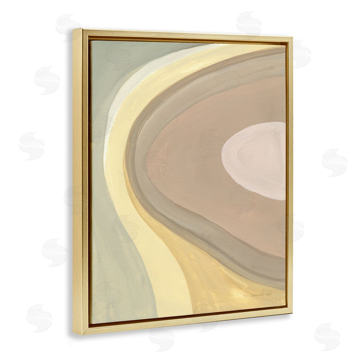 Danhui Nai Abstract Organic Curves Neutral Brown Yellow Gold Floater Frame Canvas Art