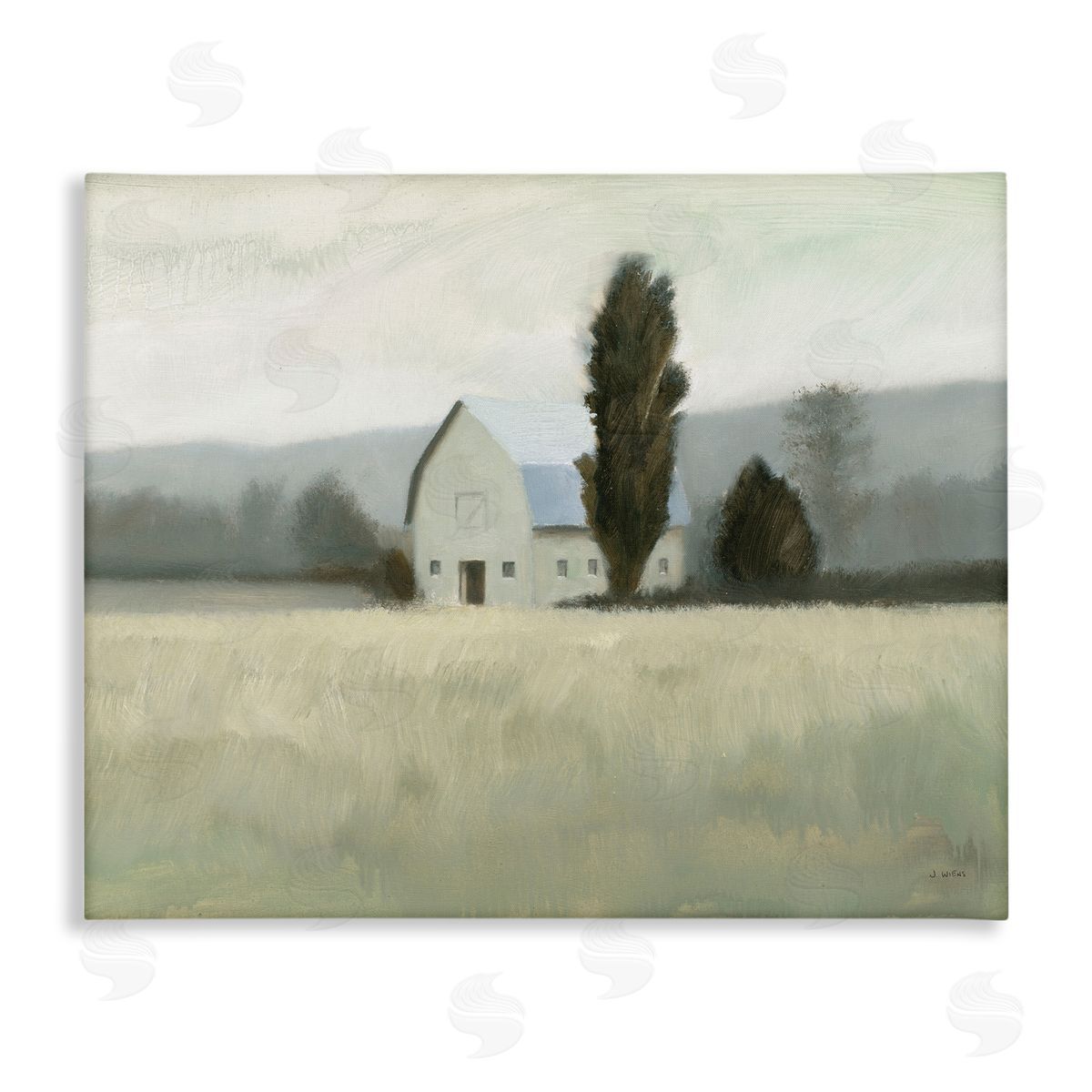 James Wiens Farmside Landscape White Barn Green Meadow Canvas Wall Art