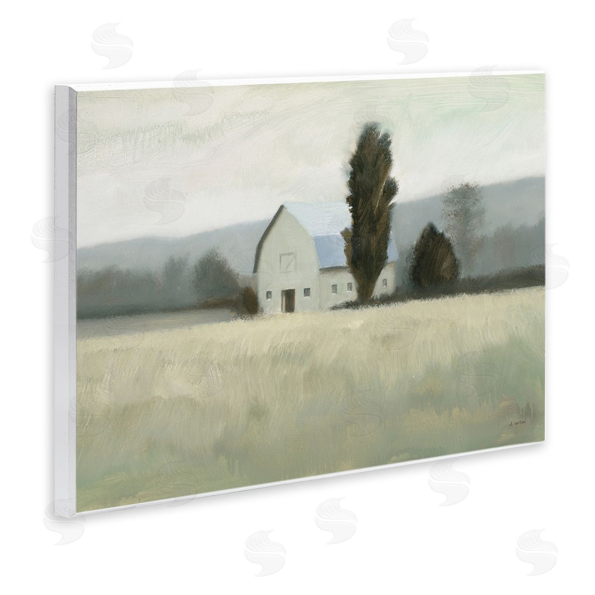 James Wiens Farmside Landscape White Barn Green Meadow Wall Plaque Art