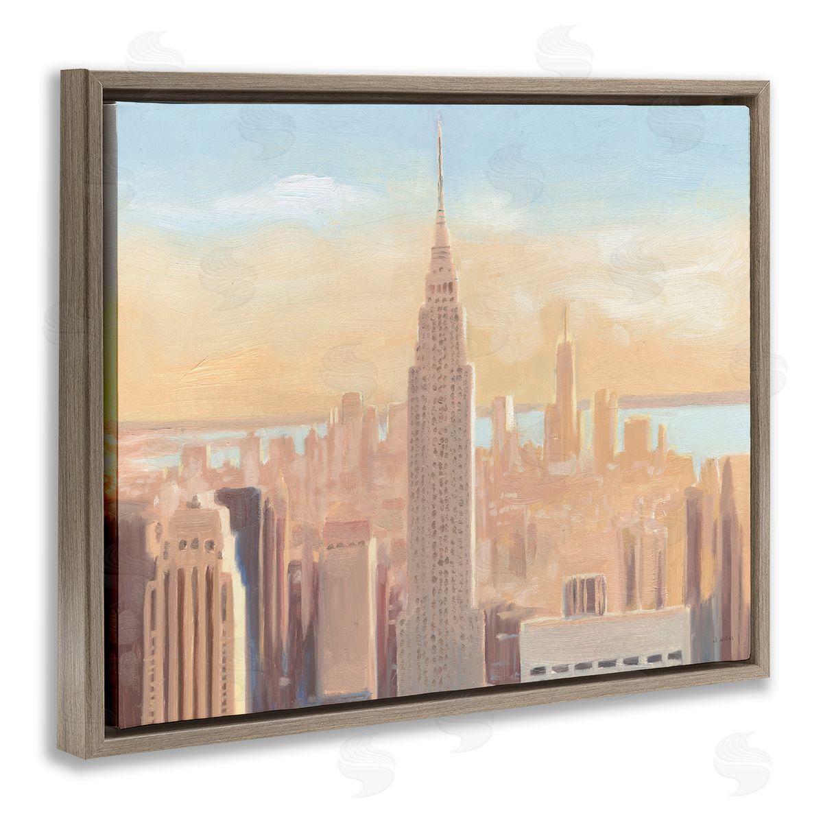 James Wiens Manhattan Cityscape at Dawn Urban Architecture Brown Floater Frame Canvas Art