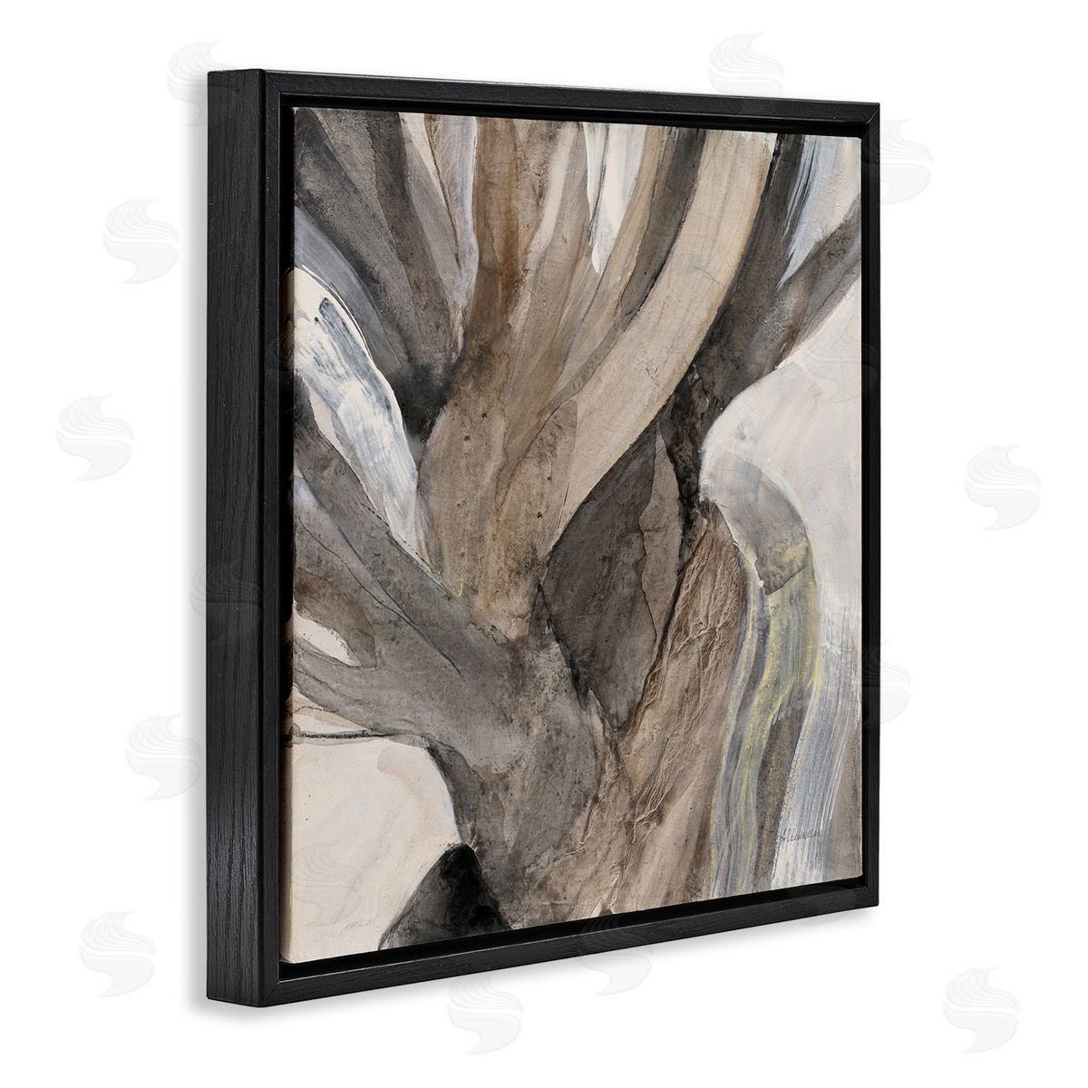 Twisted Driftwood Abstraction Black Floating Frame Canvas Wall Art, Home Decor by Albena Hristova
