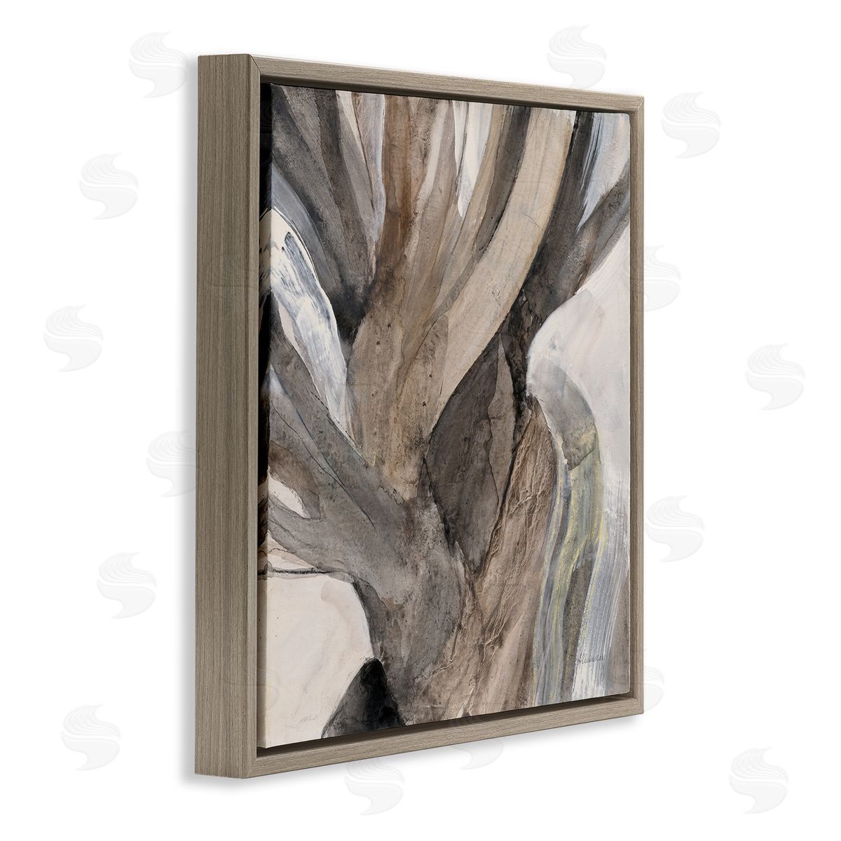 Twisted Driftwood Abstraction Brown Floating Frame Canvas Wall Art, Home Decor by Albena Hristova
