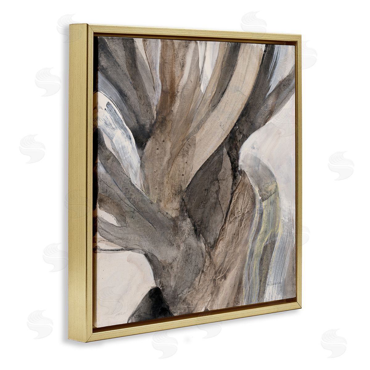 Twisted Driftwood Abstraction Gold Floating Frame Canvas Wall Art, Home Decor by Albena Hristova
