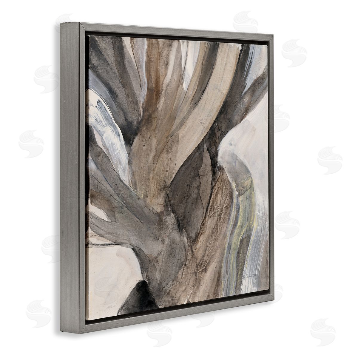 Twisted Driftwood Abstraction Grey Floating Frame Canvas Wall Art, Home Decor by Albena Hristova