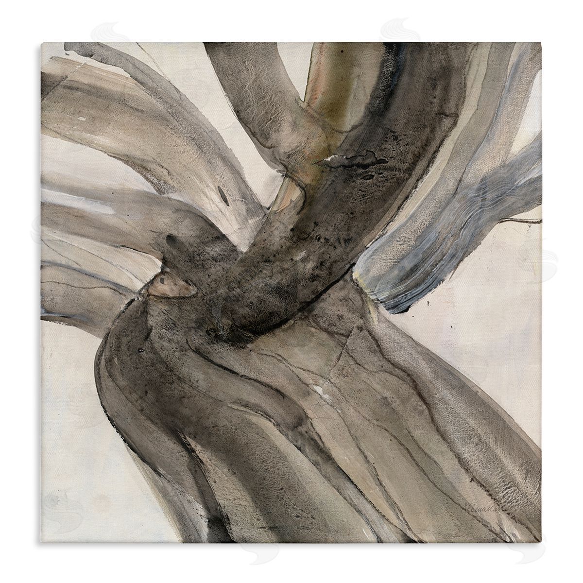 Albena Hristova Curved Coastal Driftwood Abstraction Neutral Brown Canvas Wall Art
