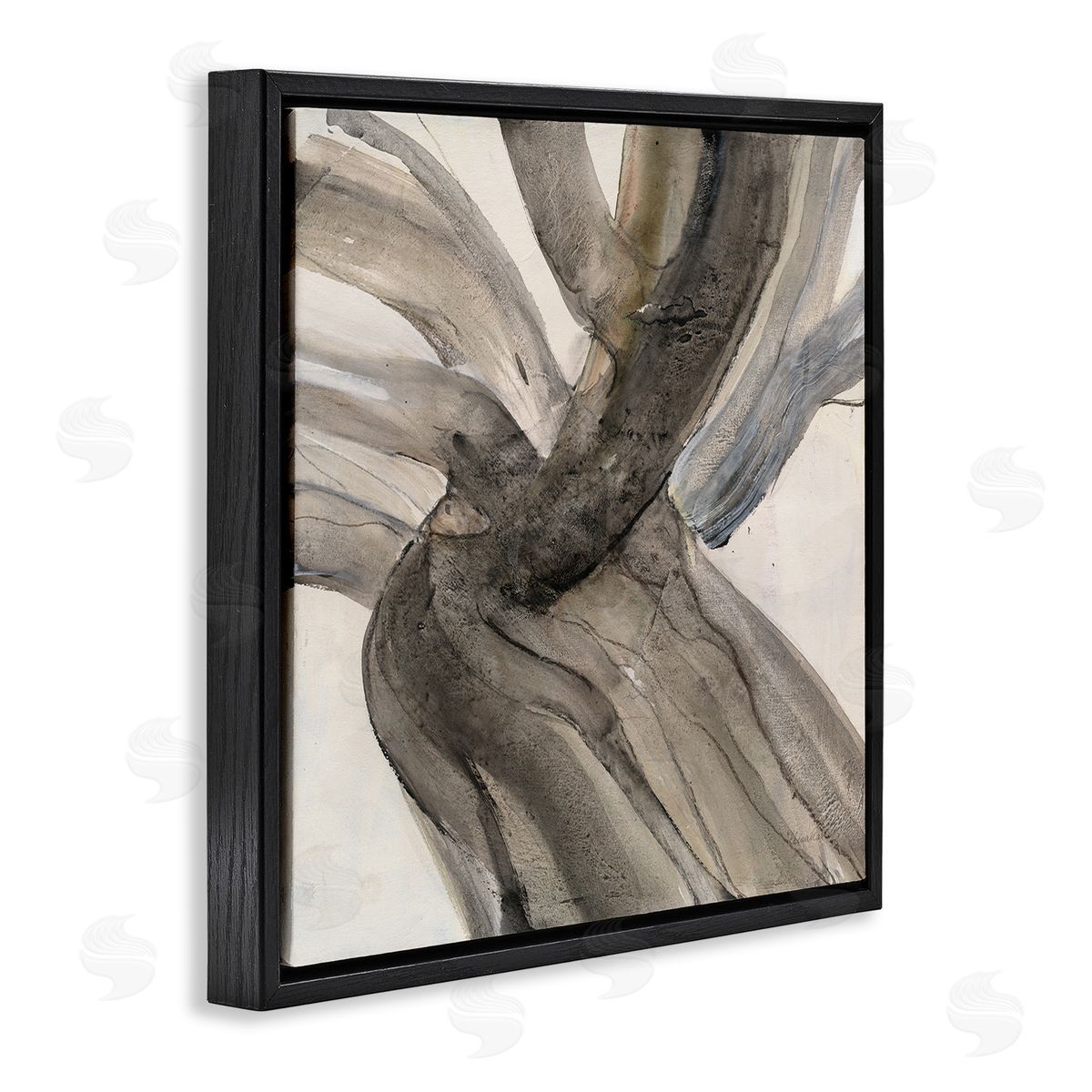 Albena Hristova Curved Coastal Driftwood Abstraction Neutral Brown Black Floater Frame Canvas Art