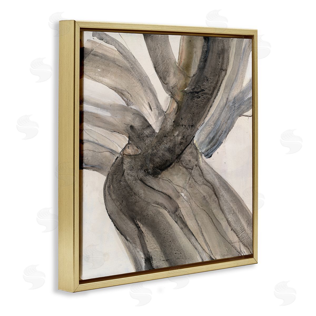 Albena Hristova Curved Coastal Driftwood Abstraction Neutral Brown Gold Floater Frame Canvas Art
