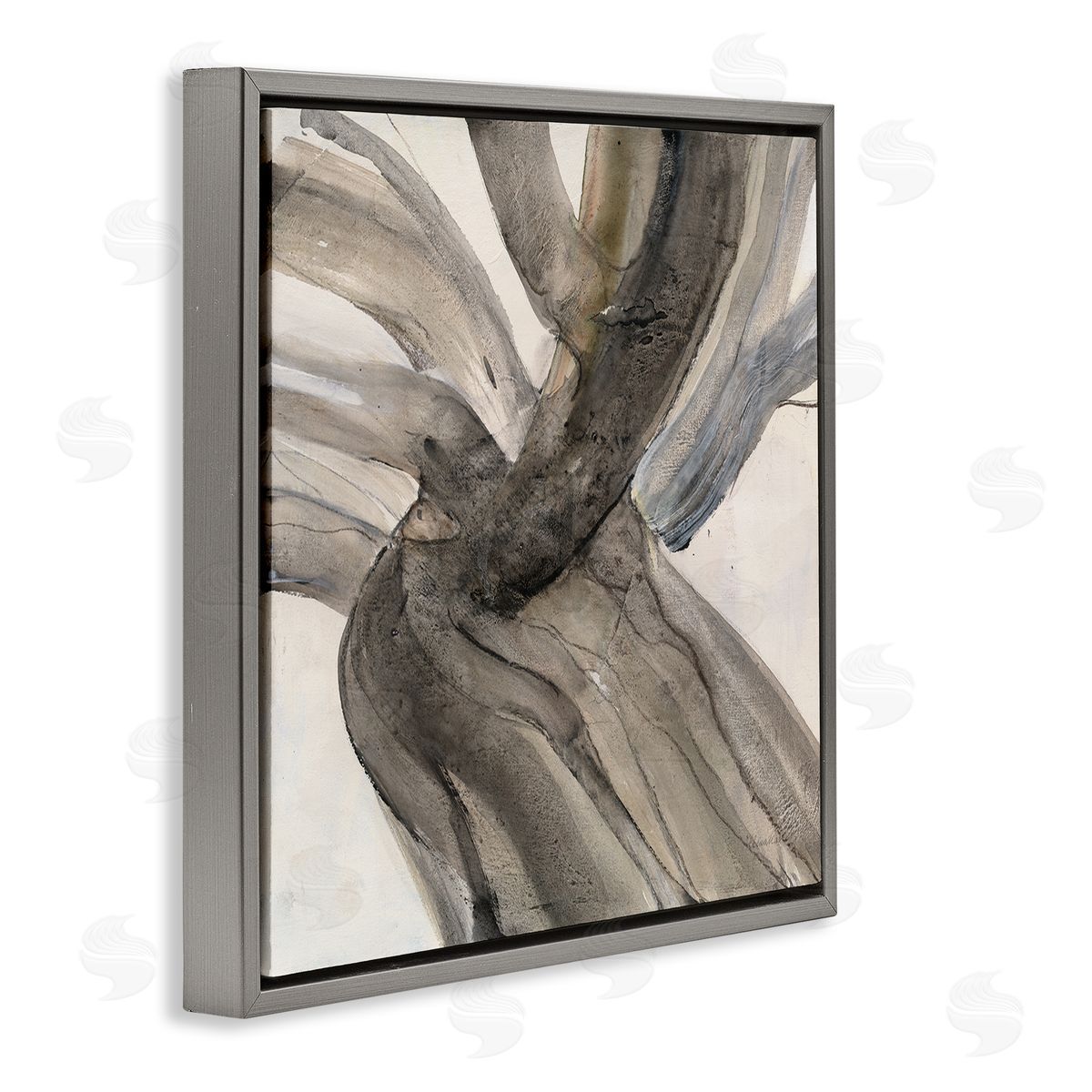 Albena Hristova Curved Coastal Driftwood Abstraction Neutral Brown Gray Floater Frame Canvas Art