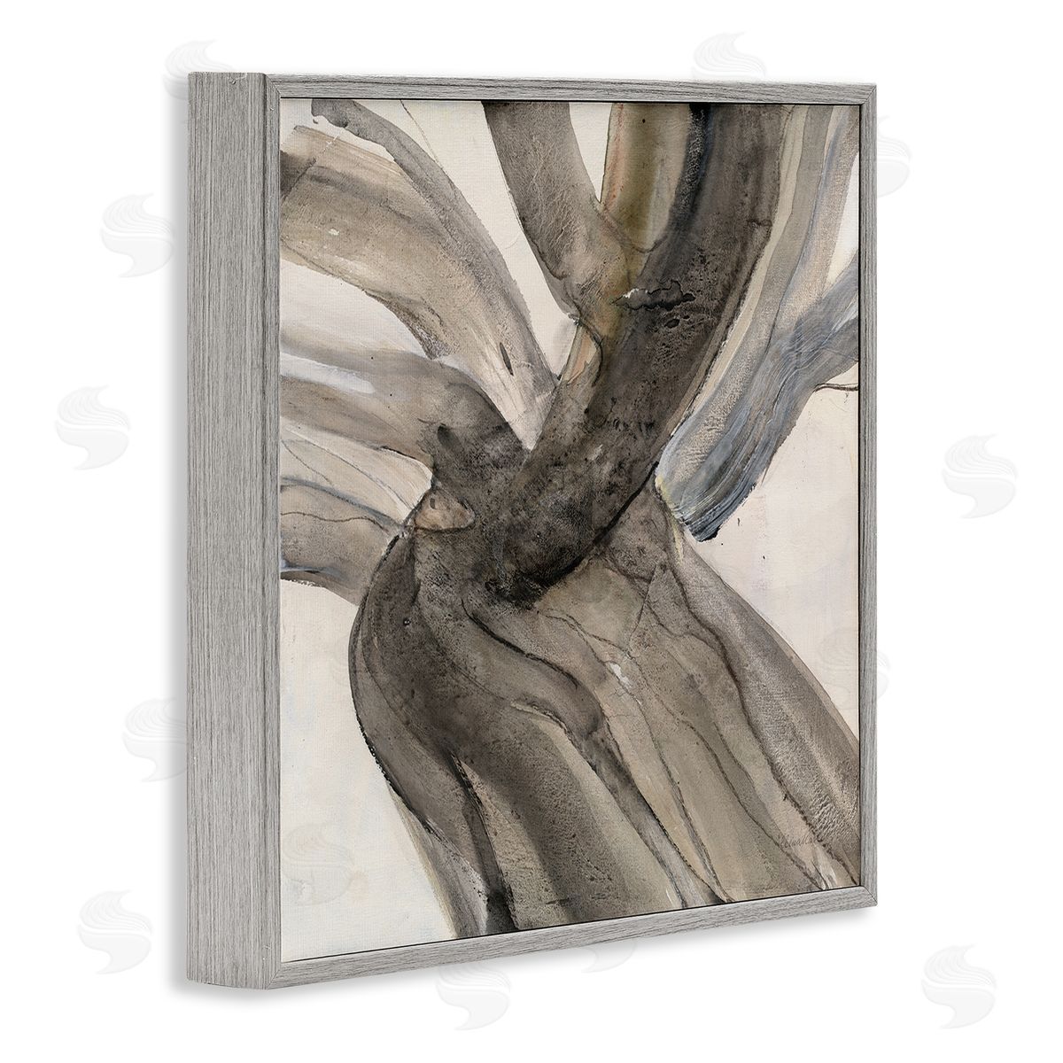 Albena Hristova Curved Coastal Driftwood Abstraction Neutral Brown Gray Framed Giclee Wall Art
