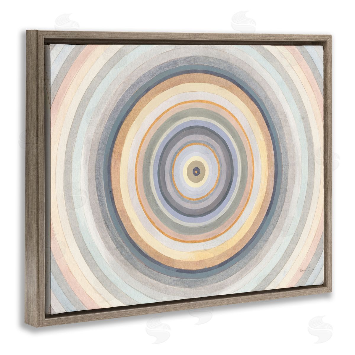 Danhui Nai Cool Tone Circular Rings Abstract Layered Shapes Brown Floater Frame Canvas Art