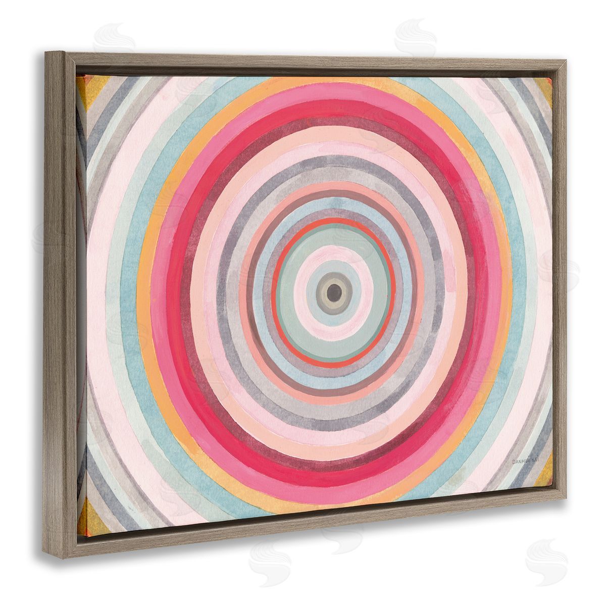 Danhui Nai Warm Tone Abstract Layered Shapes Circular Rings Brown Floater Frame Canvas Art