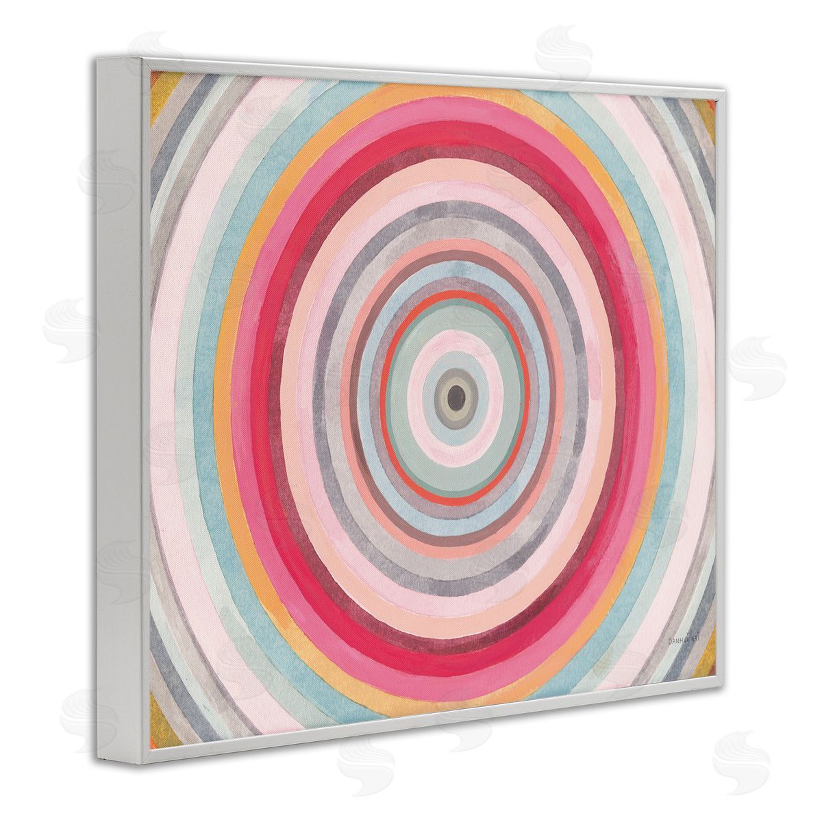 Danhui Nai Warm Tone Abstract Layered Shapes Circular Rings White Framed Giclee Wall Art