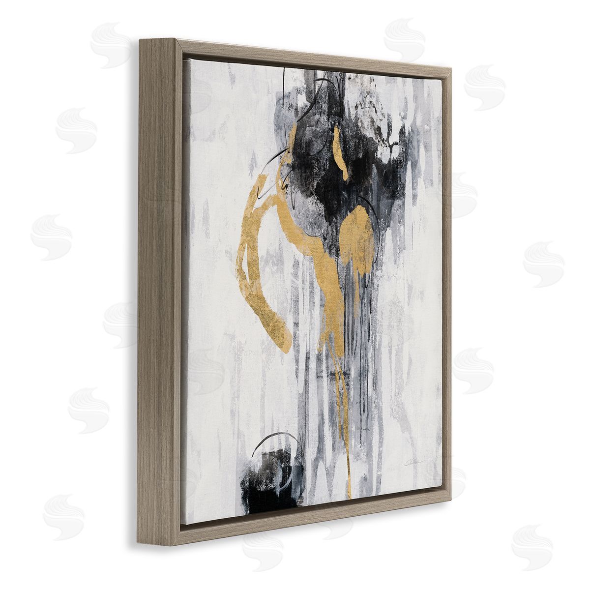 Silvia Vassileva Abstract Gold Black Rain Modern Distressed Design Brown Floater Frame Canvas Art