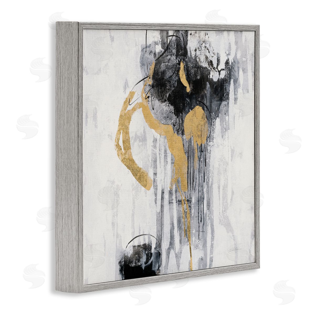 Silvia Vassileva Abstract Gold Black Rain Modern Distressed Design Gray Framed Giclee Wall Art