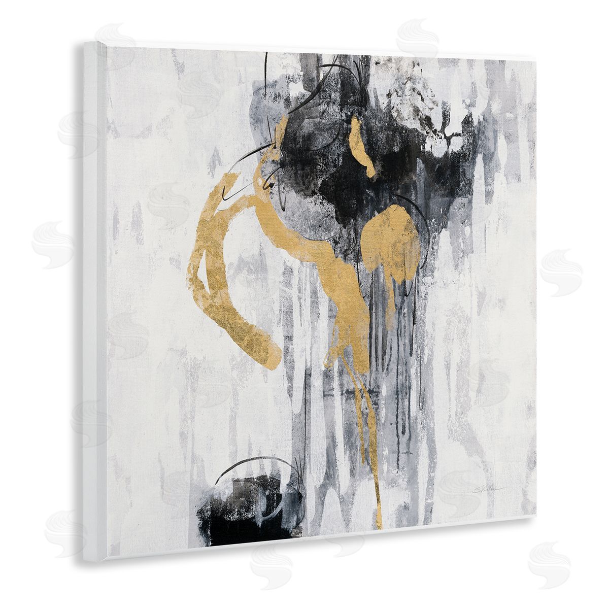 Silvia Vassileva Abstract Gold Black Rain Modern Distressed Design Wall Plaque Art