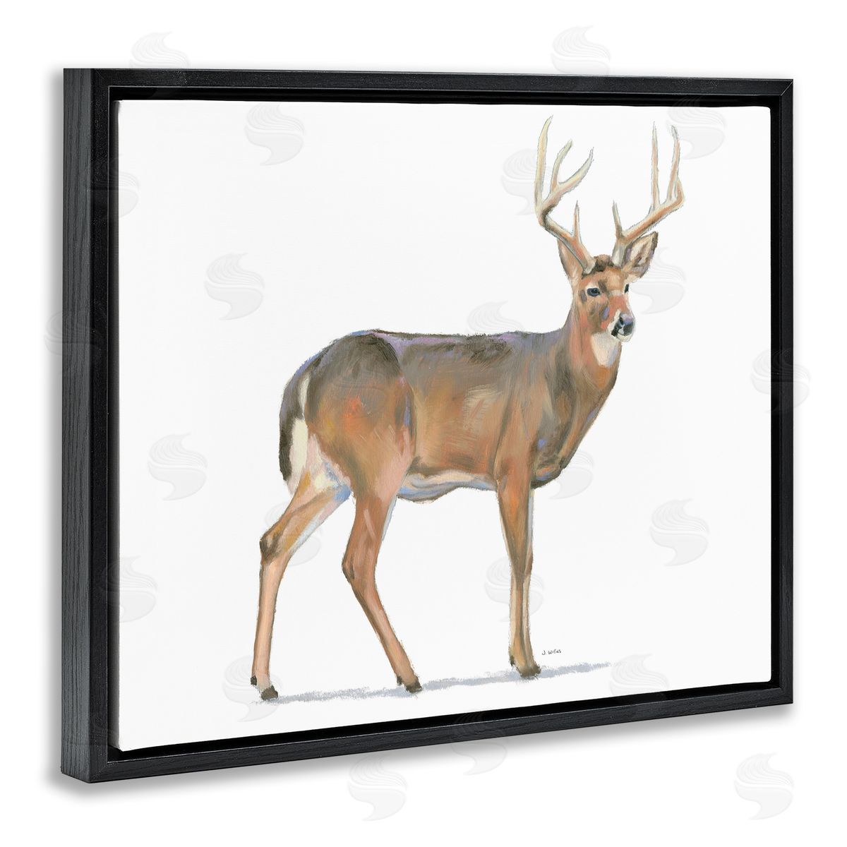 James Wiens Wild Woodland Deer Minimal Rustic Antlers Black Floater Frame Canvas Art