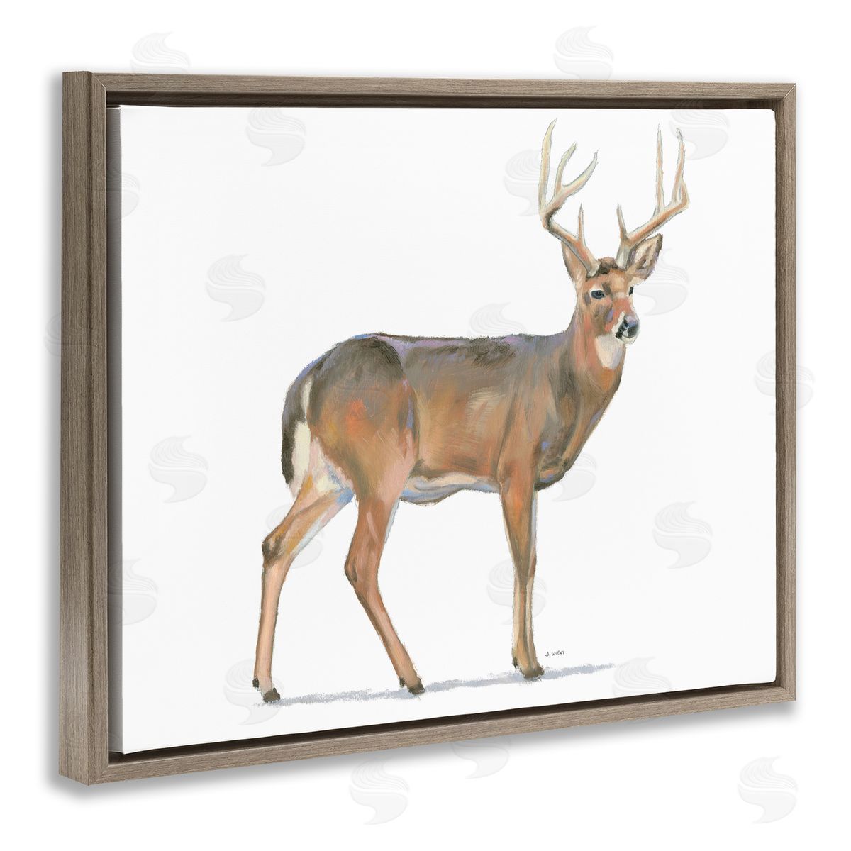 James Wiens Wild Woodland Deer Minimal Rustic Antlers Brown Floater Frame Canvas Art