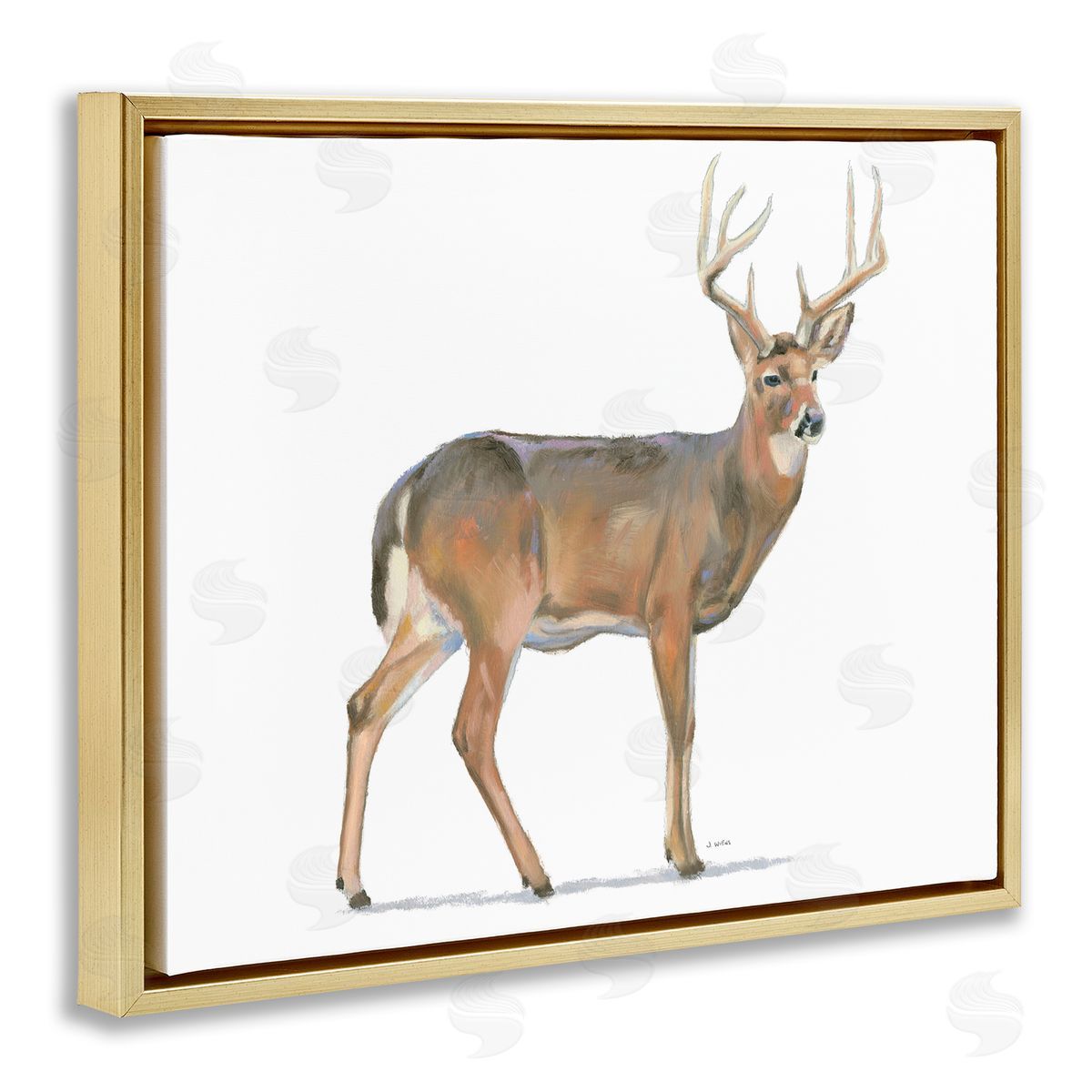James Wiens Wild Woodland Deer Minimal Rustic Antlers Gold Floater Frame Canvas Art
