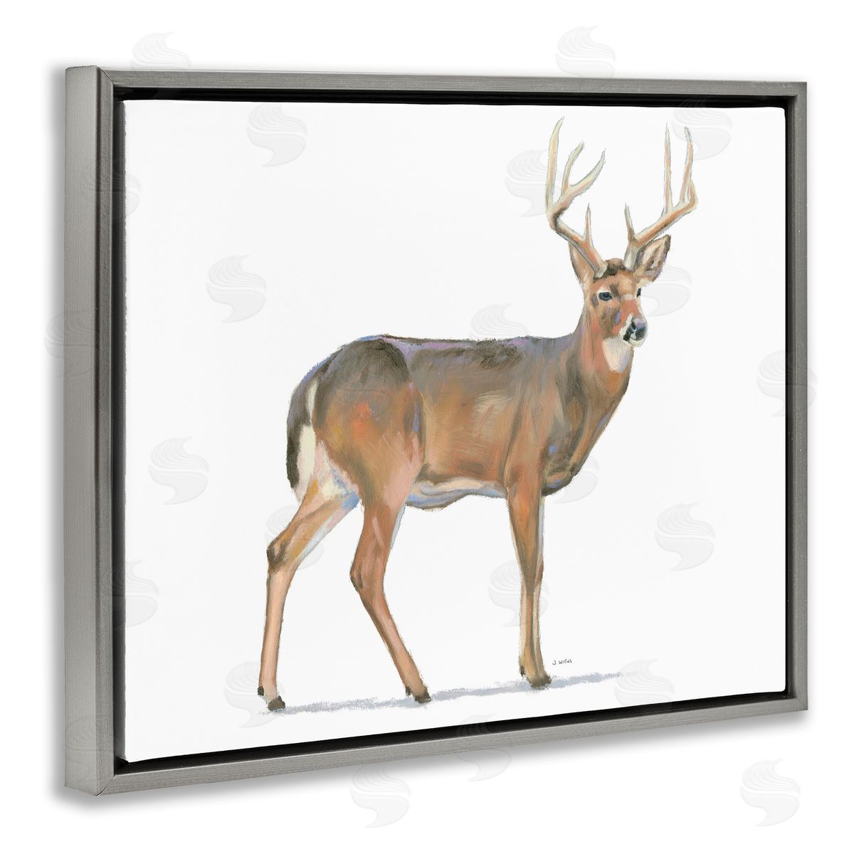 James Wiens Wild Woodland Deer Minimal Rustic Antlers Gray Floater Frame Canvas Art