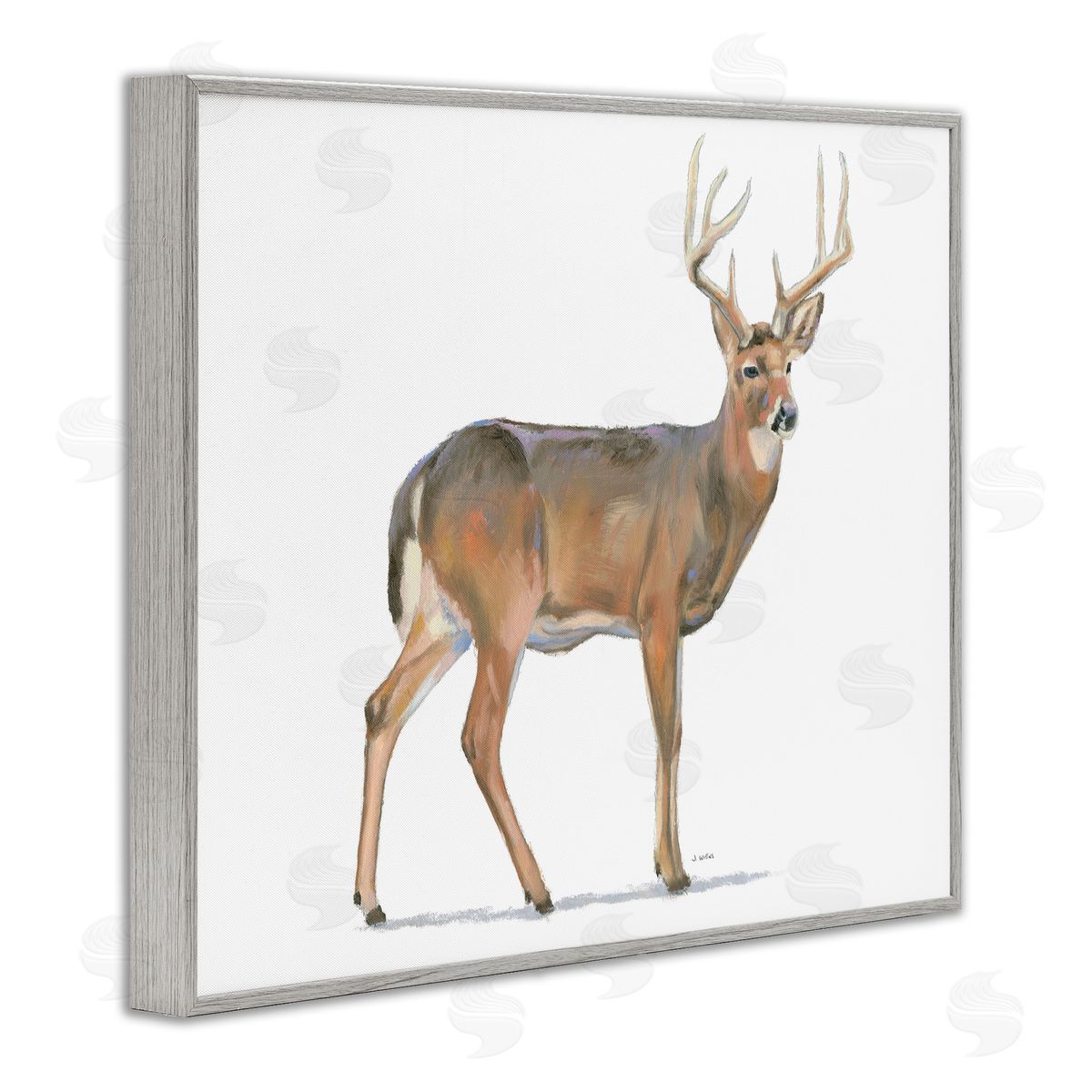 James Wiens Wild Woodland Deer Minimal Rustic Antlers Gray Framed Giclee Wall Art