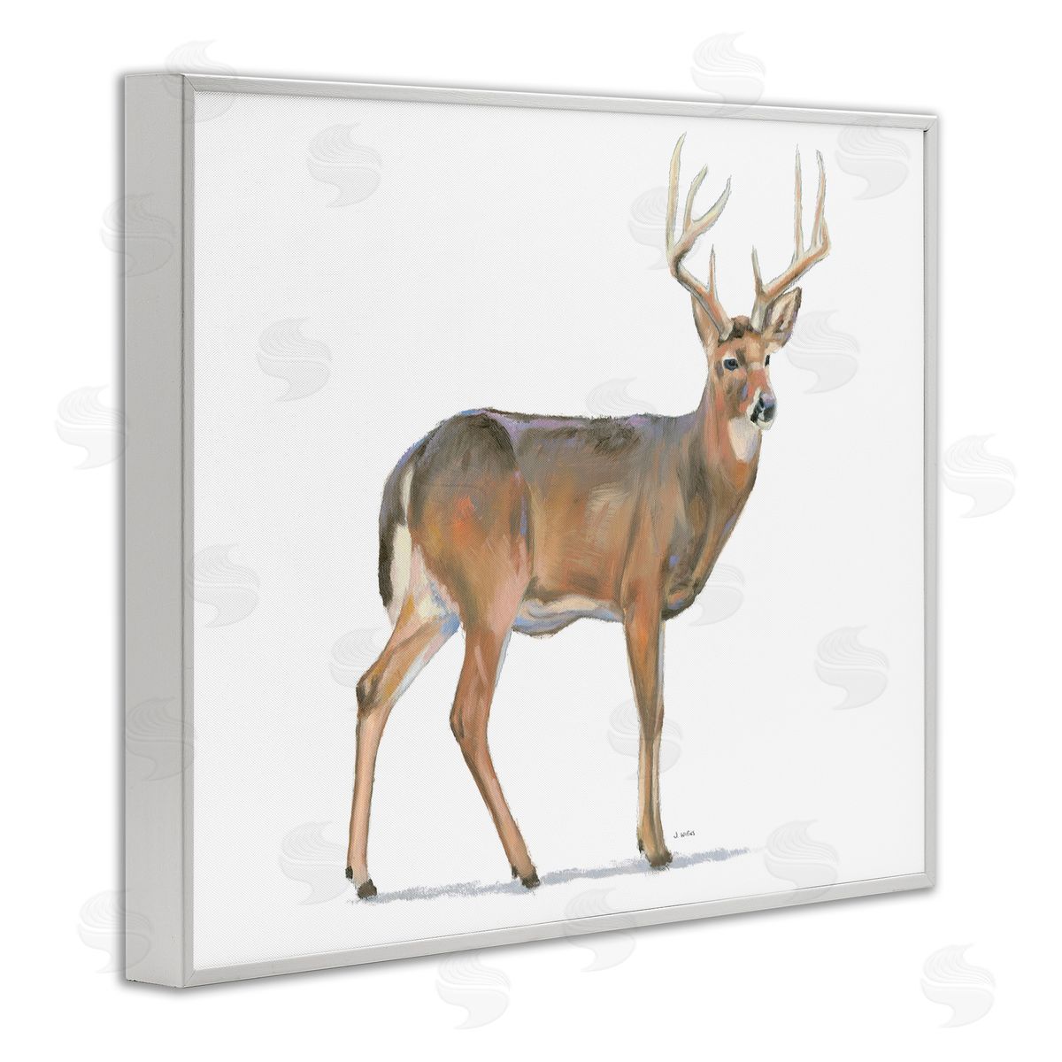 James Wiens Wild Woodland Deer Minimal Rustic Antlers White Framed Giclee Wall Art