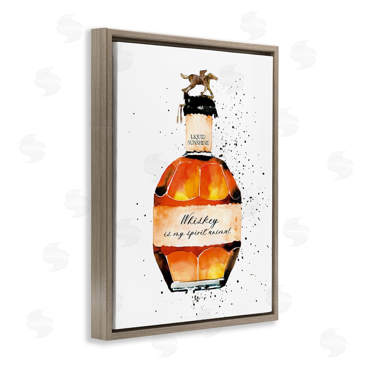 Whiskey is My Spirit Animal Brown Floating Frame Canvas Wall Art, Home Decor by Mercedes Lopez Charro