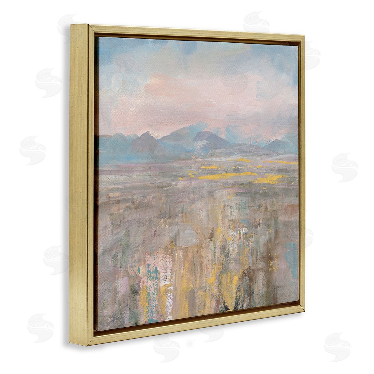 Danhui Nai Abstract Mountain Landscape Soft Blue Brown Pink Gold Floater Frame Canvas Art