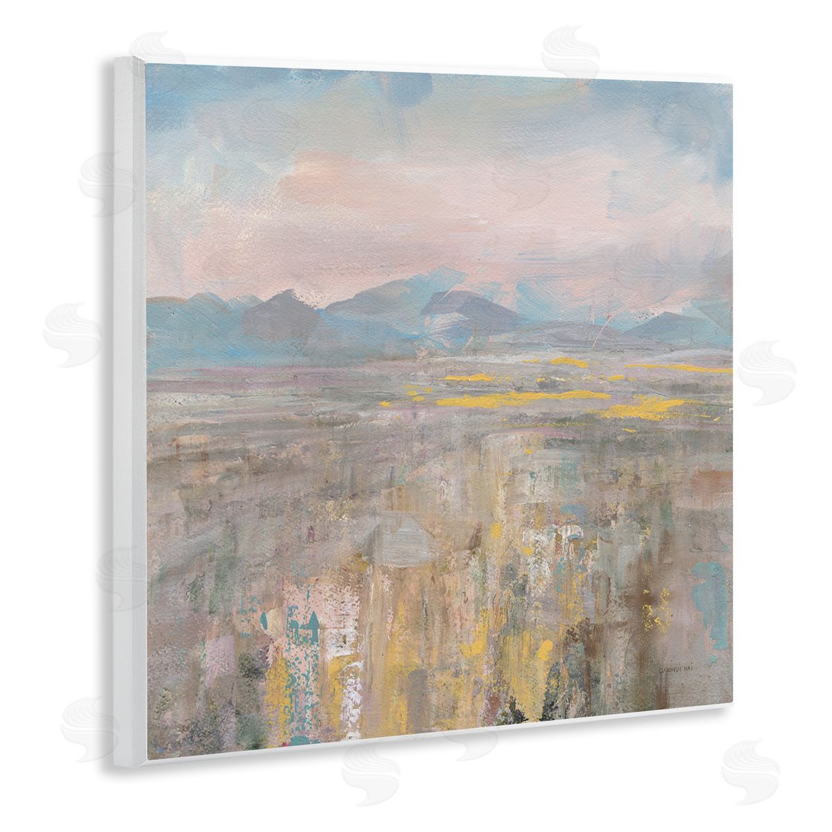 Danhui Nai Abstract Mountain Landscape Soft Blue Brown Pink Wall Plaque Art