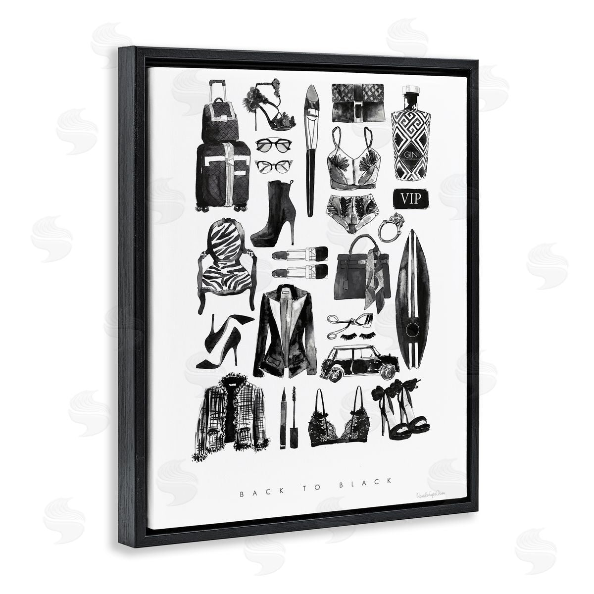 Mercedes Lopez Charro Back to Black Quote Glam Fashion Mood Board Black Floater Frame Canvas Art
