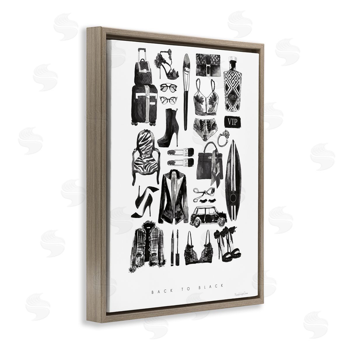 Mercedes Lopez Charro Back to Black Quote Glam Fashion Mood Board Brown Floater Frame Canvas Art