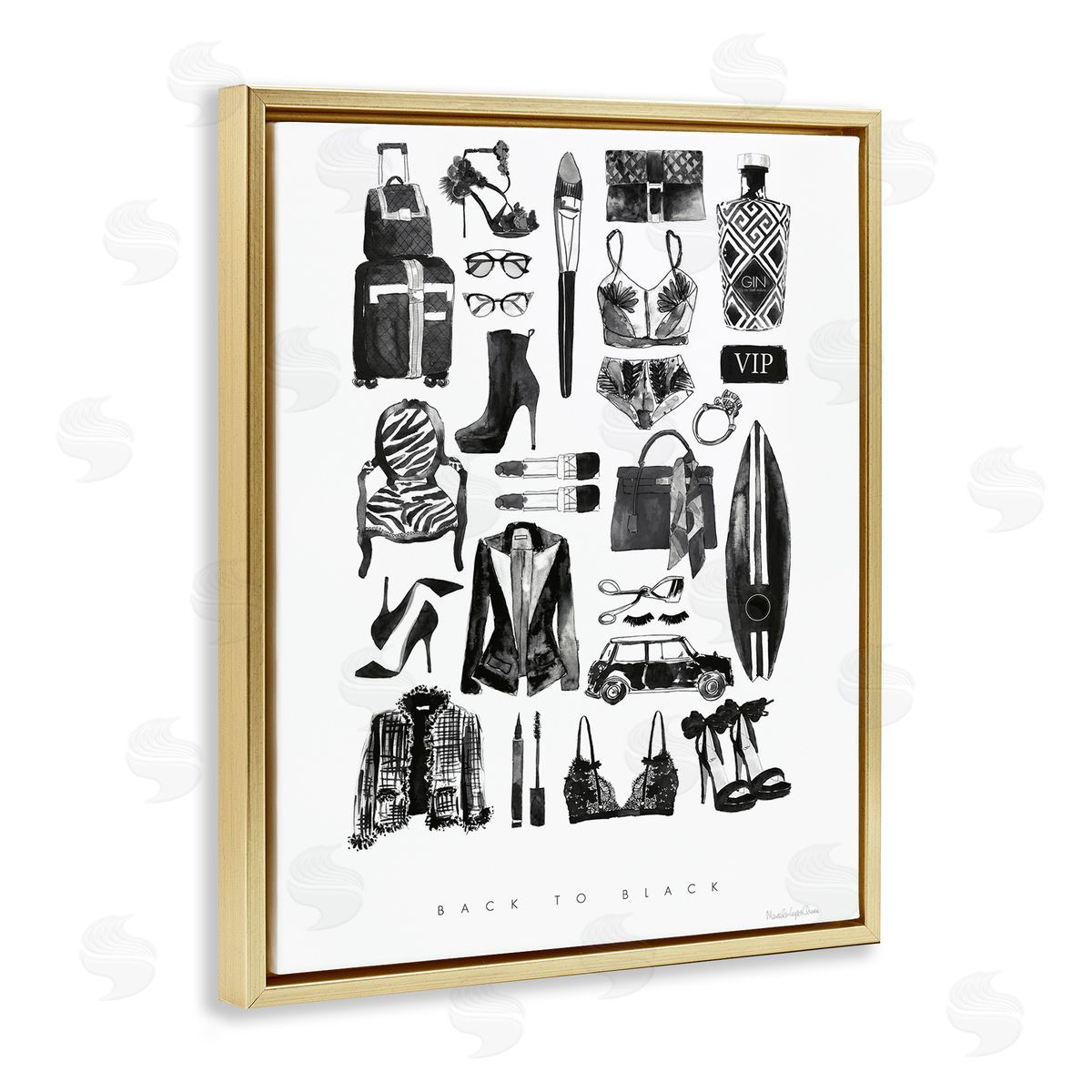 Mercedes Lopez Charro Back to Black Quote Glam Fashion Mood Board Gold Floater Frame Canvas Art