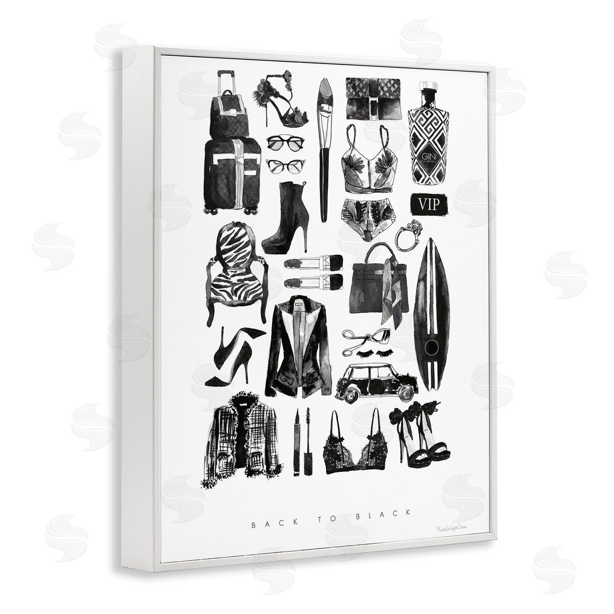 Mercedes Lopez Charro Back to Black Quote Glam Fashion Mood Board White Framed Giclee Wall Art