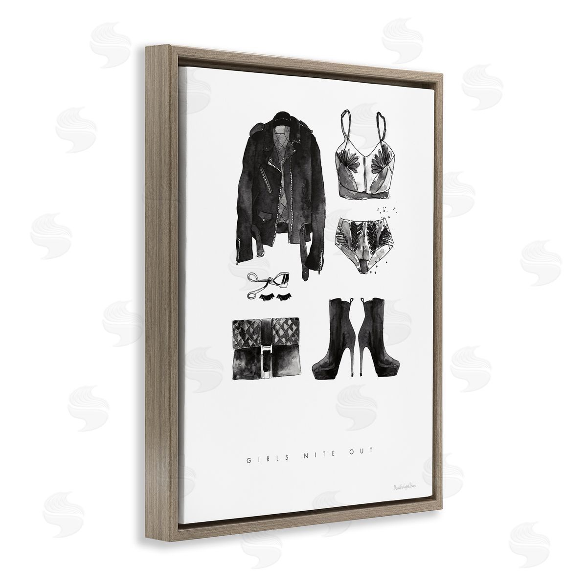 Mercedes Lopez Charro Girls Nite Out Slang Quote Female Fashion Mood Brown Floater Frame Canvas Art