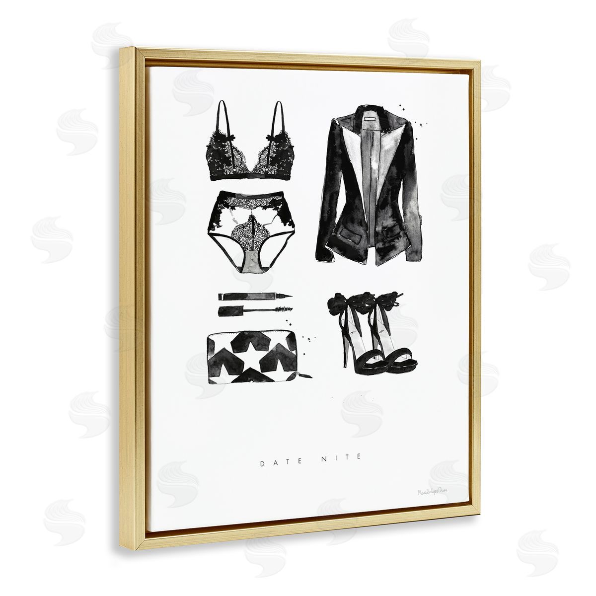 Mercedes Lopez Charro Date Nite Slang Quote Female Fashion Mood Gold Floater Frame Canvas Art