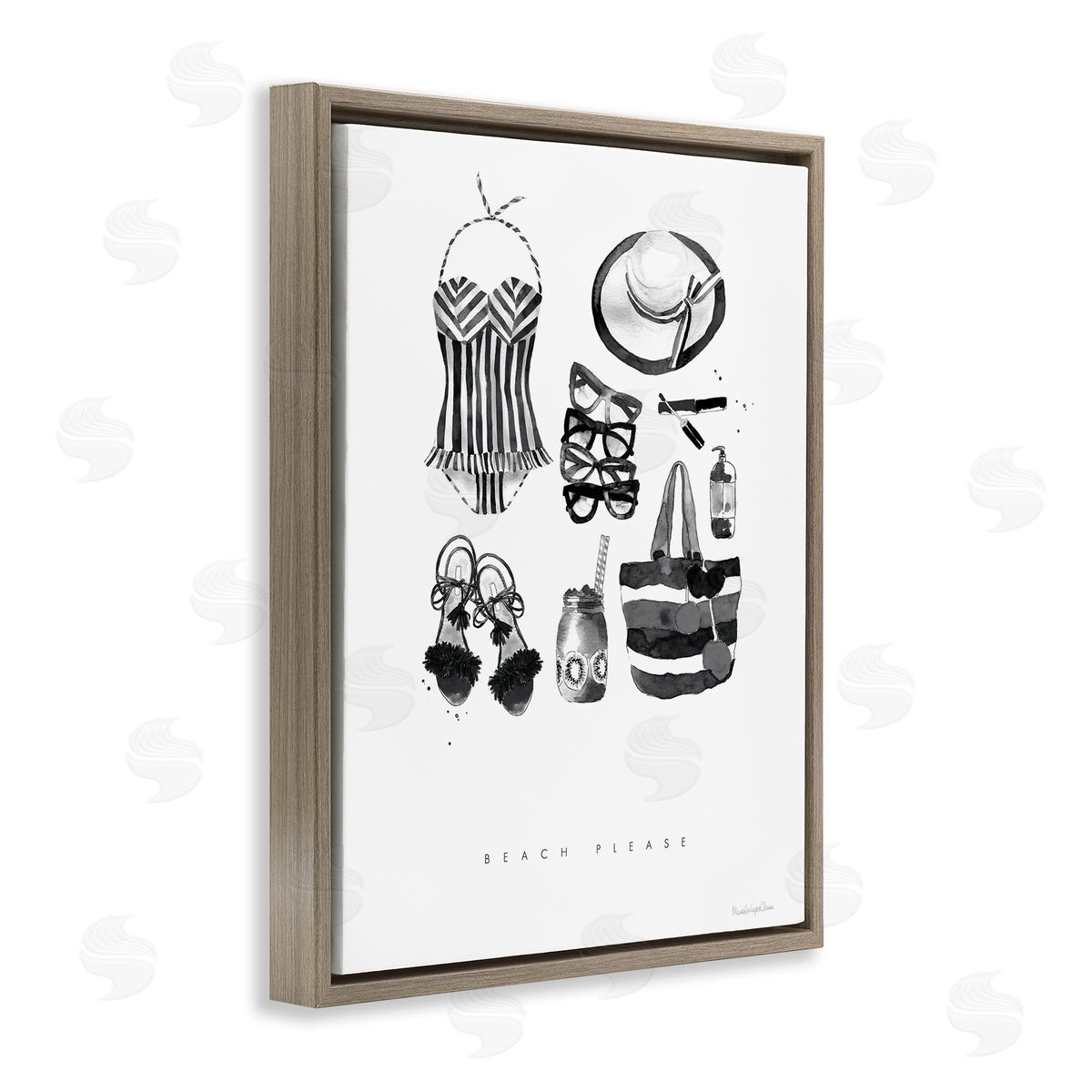 Mercedes Lopez Charro Beach Please Phrase Black White Female Fashion Brown Floater Frame Canvas Art