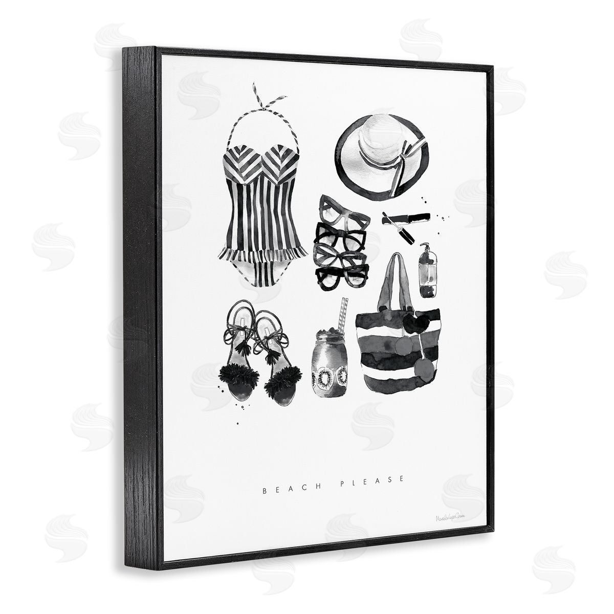 Mercedes Lopez Charro Beach Please Phrase Black White Female Fashion Black Framed Giclee Wall Art