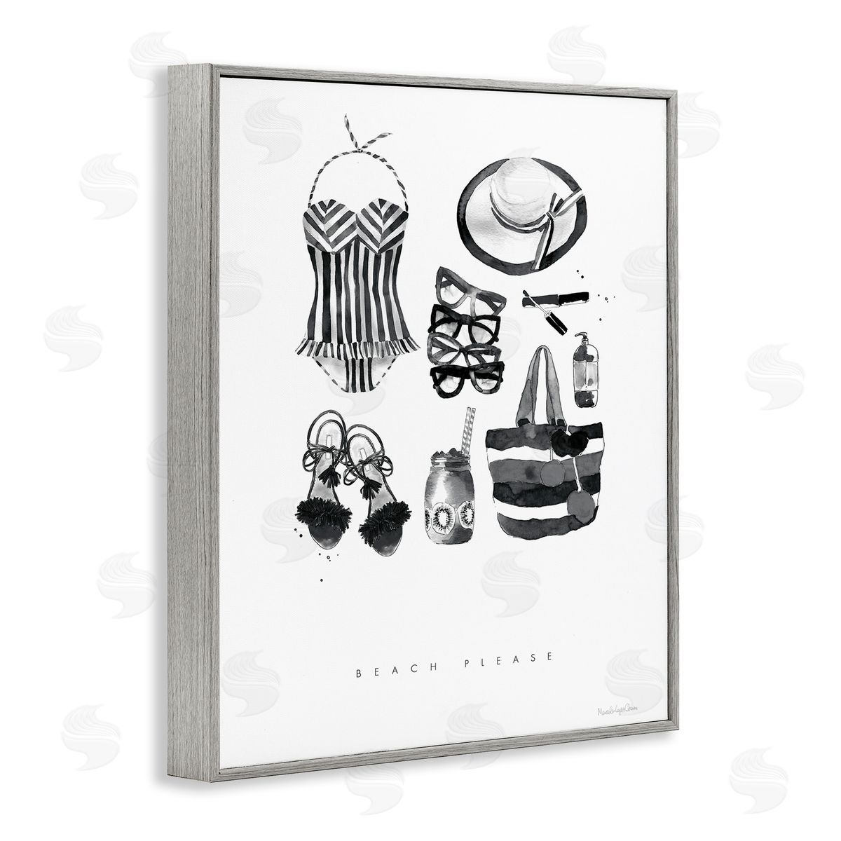 Mercedes Lopez Charro Beach Please Phrase Black White Female Fashion Gray Framed Giclee Wall Art