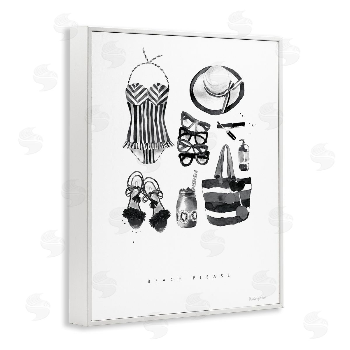 Mercedes Lopez Charro Beach Please Phrase Black White Female Fashion White Framed Giclee Wall Art