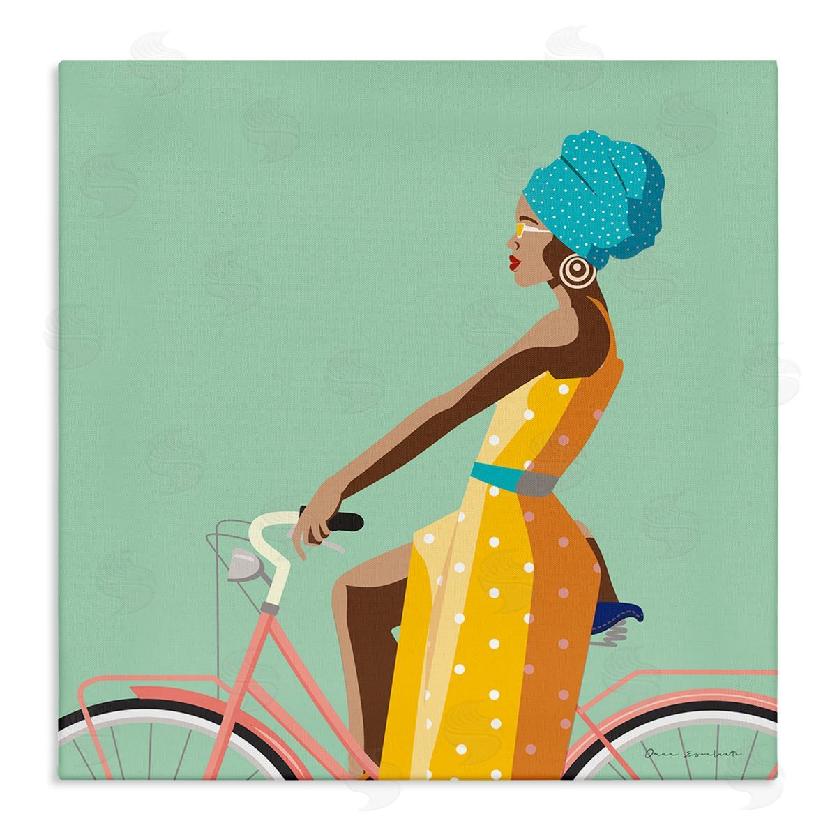 Omar Escalante Summer Girl on Pink Bicycle Glam Female Fashion Canvas Wall Art