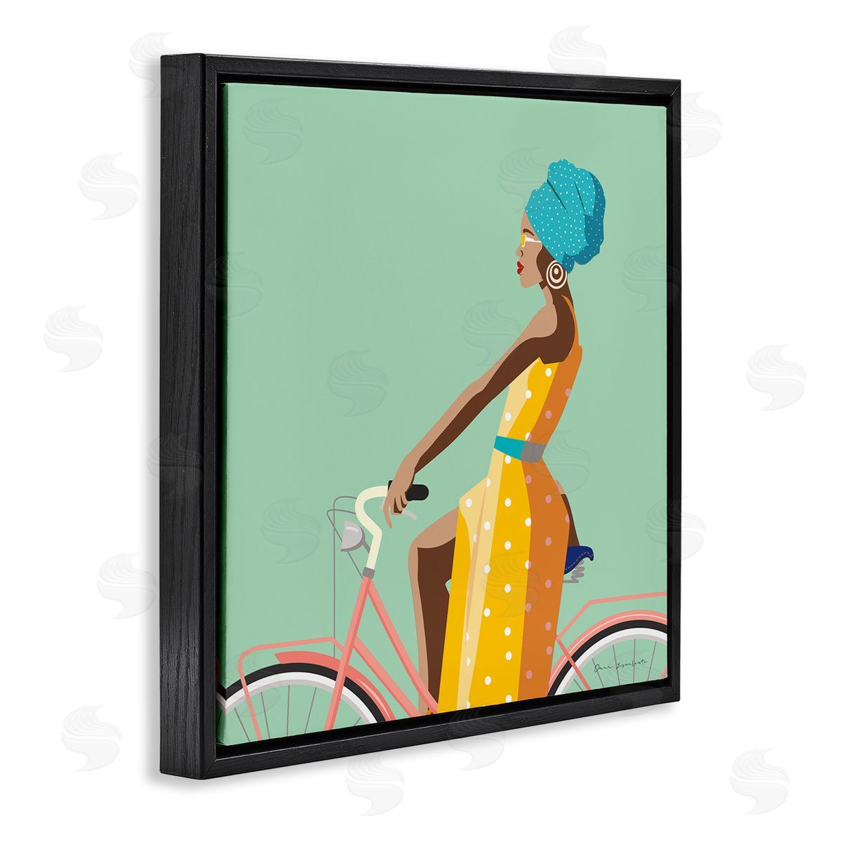 Omar Escalante Summer Girl on Pink Bicycle Glam Female Fashion Black Floater Frame Canvas Art