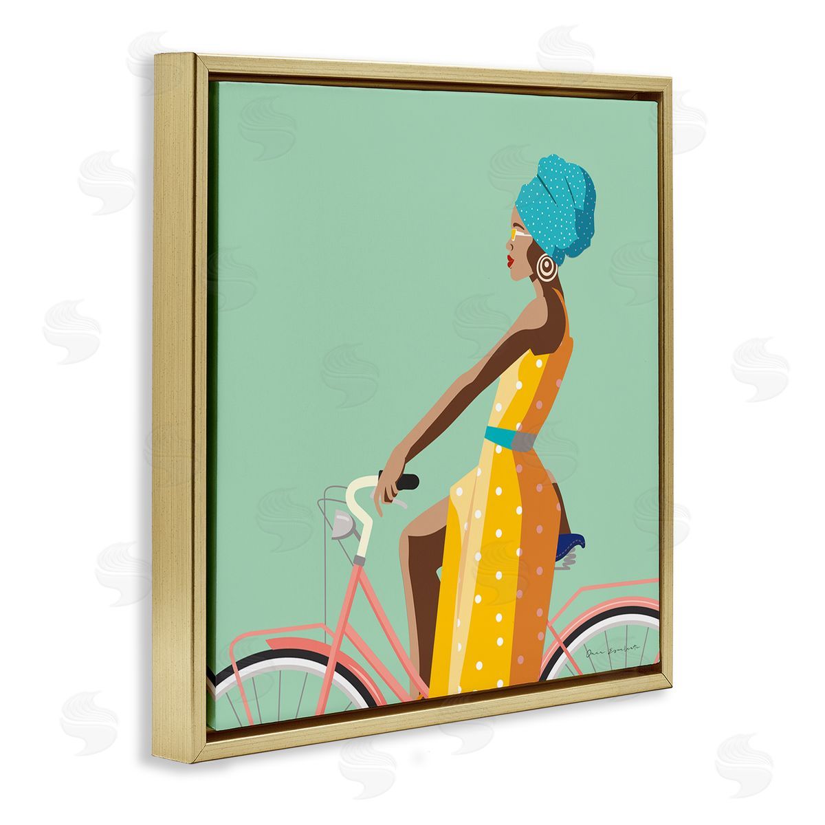 Omar Escalante Summer Girl on Pink Bicycle Glam Female Fashion Gold Floater Frame Canvas Art