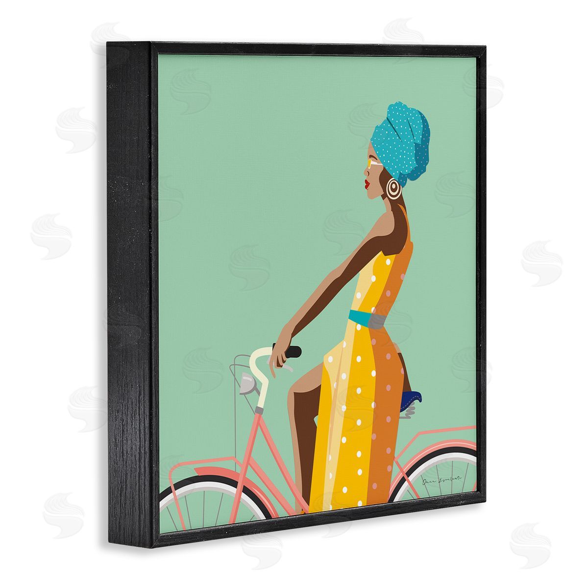 Omar Escalante Summer Girl on Pink Bicycle Glam Female Fashion Black Framed Giclee Wall Art