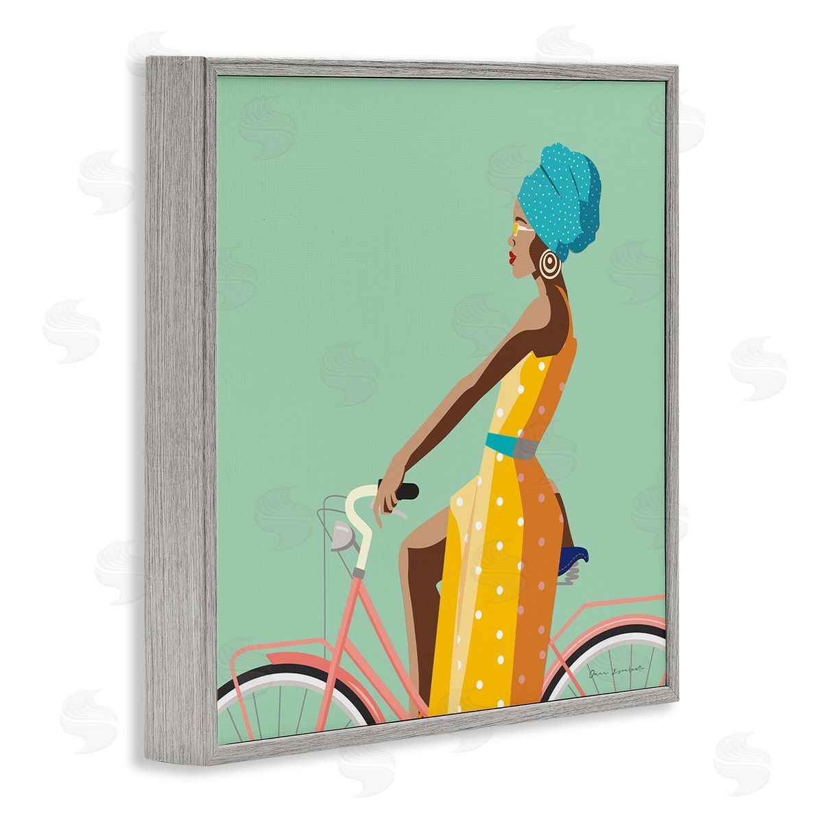 Omar Escalante Summer Girl on Pink Bicycle Glam Female Fashion Gray Framed Giclee Wall Art