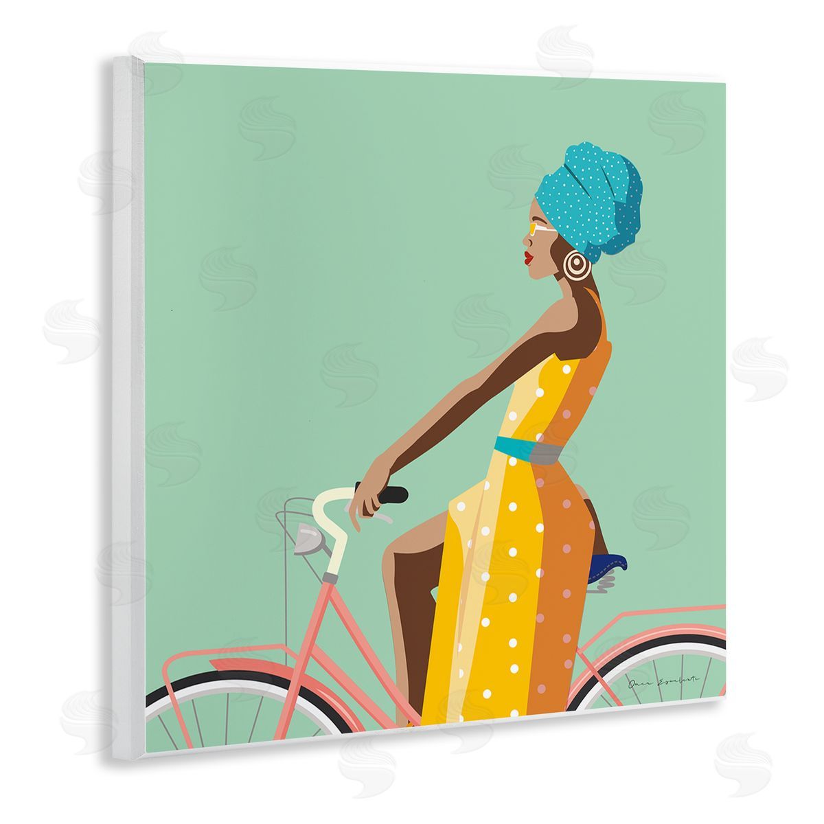 Omar Escalante Summer Girl on Pink Bicycle Glam Female Fashion Wall Plaque Art