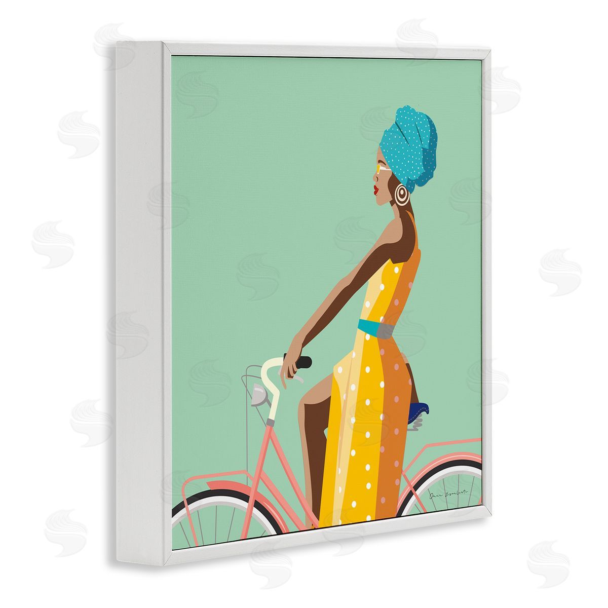 Omar Escalante Summer Girl on Pink Bicycle Glam Female Fashion White Framed Giclee Wall Art