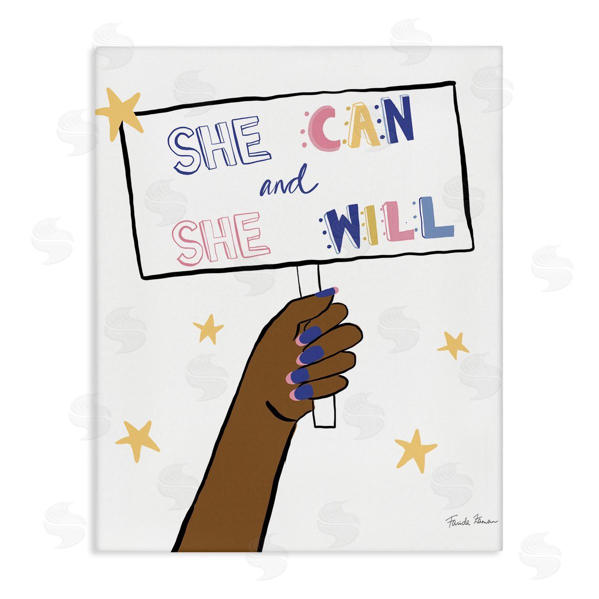 Farida Zaman She Can and Will Phrase Hand Holding Sign Canvas Wall Art