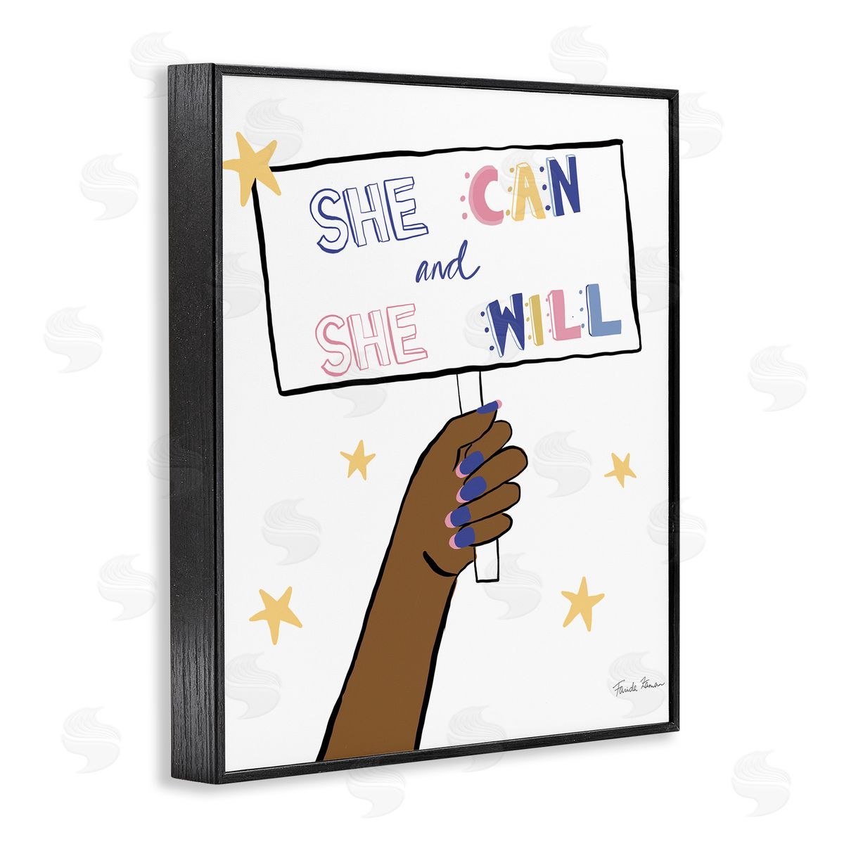 Farida Zaman She Can and Will Phrase Hand Holding Sign Black Framed Giclee Wall Art