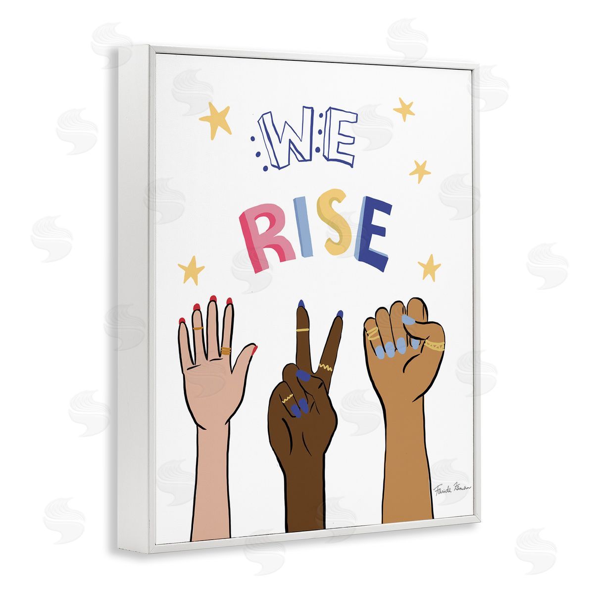 Farida Zaman We Rise Phrase Playful Text Female Hands Raised White Framed Giclee Wall Art