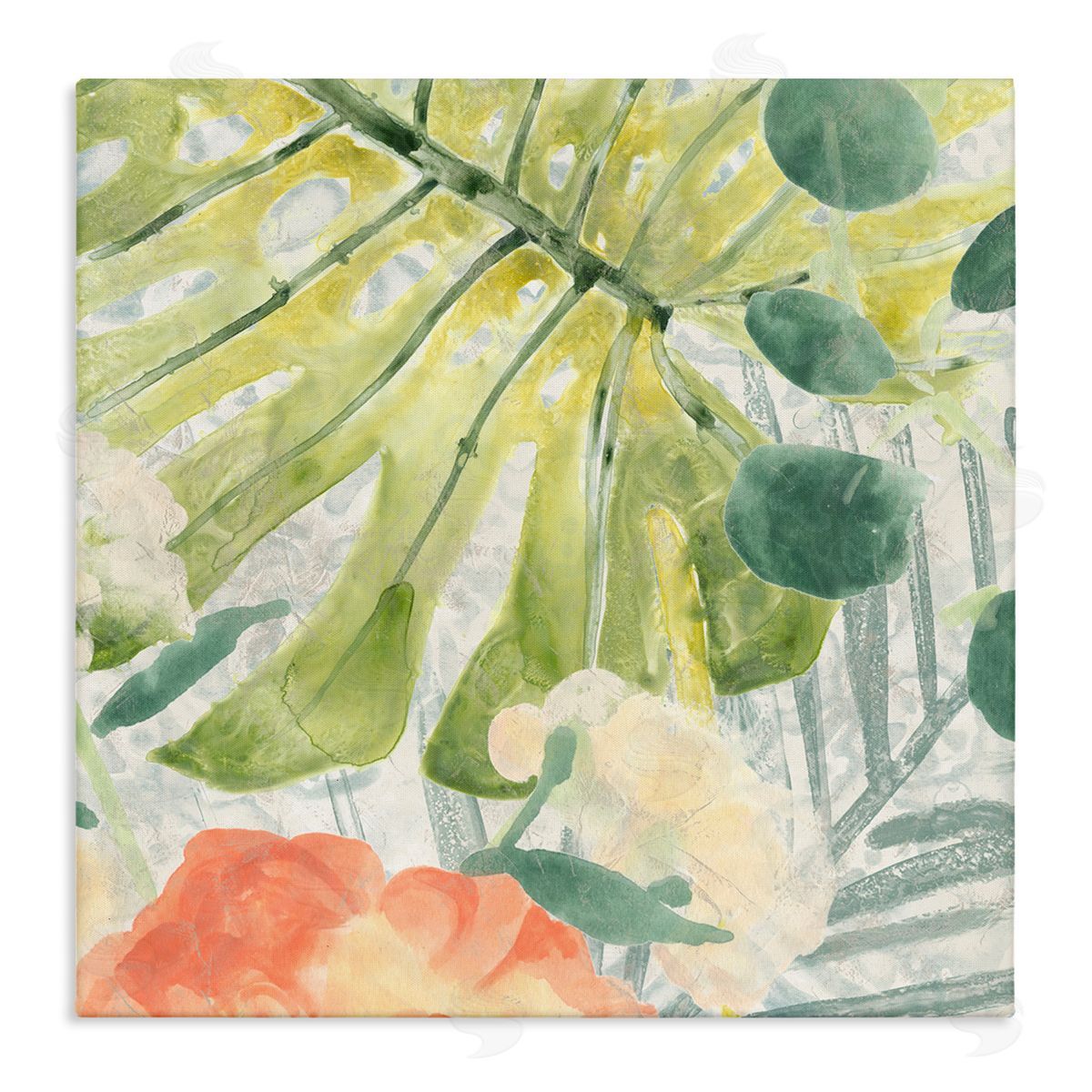 June Erica Vess Green Palm Leaves Layered Abstraction Tropical Floral Canvas Wall Art