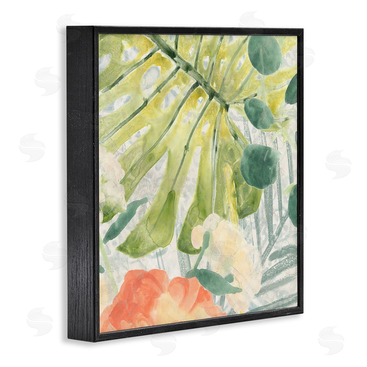 June Erica Vess Green Palm Leaves Layered Abstraction Tropical Floral Black Framed Giclee Wall Art